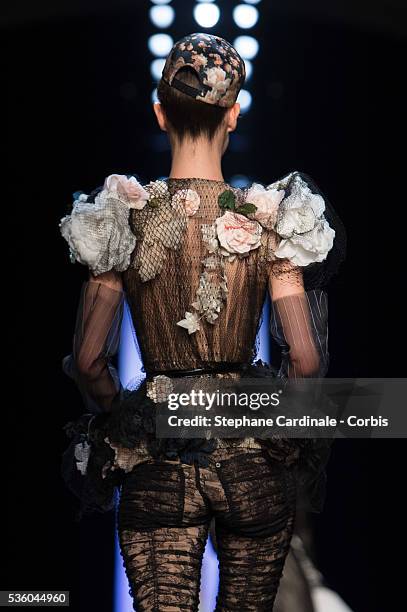 Model walks the runway at the end of the Jean Paul Gaultier show as part of Paris Fashion Week Haute Couture Spring/Summer 2015 on January 28, 2015...