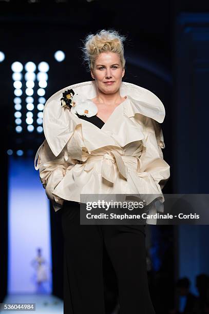 Model walks the runway at the end of the Jean Paul Gaultier show as part of Paris Fashion Week Haute Couture Spring/Summer 2015 on January 28, 2015...