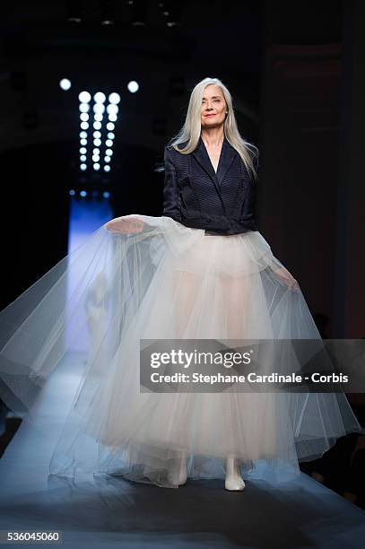 Model walks the runway at the end of the Jean Paul Gaultier show as part of Paris Fashion Week Haute Couture Spring/Summer 2015 on January 28, 2015...