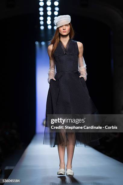 Model walks the runway at the end of the Jean Paul Gaultier show as part of Paris Fashion Week Haute Couture Spring/Summer 2015 on January 28, 2015...