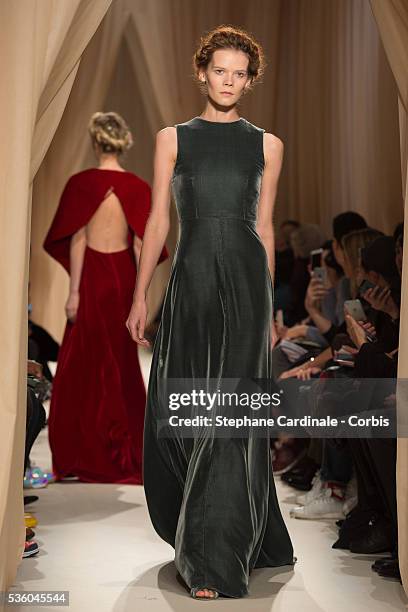 Model walks the runway during the Valentino show as part of Paris Fashion Week Haute Couture Spring/Summer 2015 on January 28, 2015 in Paris, France.