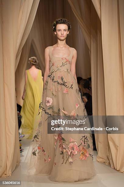 Model walks the runway during the Valentino show as part of Paris Fashion Week Haute Couture Spring/Summer 2015 on January 28, 2015 in Paris, France.