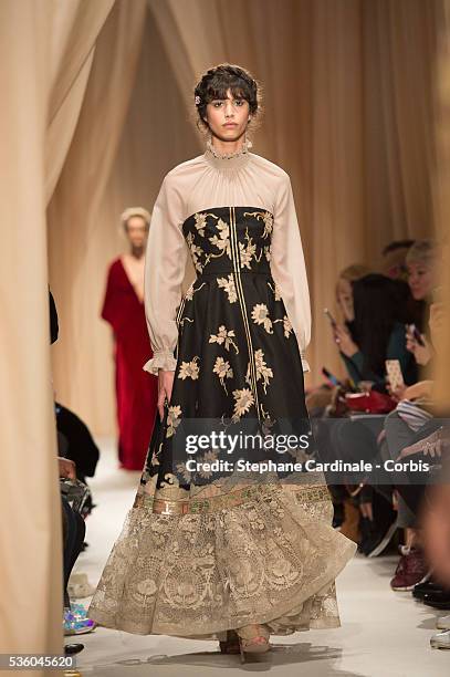 Model walks the runway during the Valentino show as part of Paris Fashion Week Haute Couture Spring/Summer 2015 on January 28, 2015 in Paris, France.