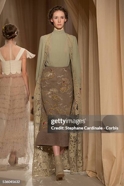 Model walks the runway during the Valentino show as part of Paris Fashion Week Haute Couture Spring/Summer 2015 on January 28, 2015 in Paris, France.