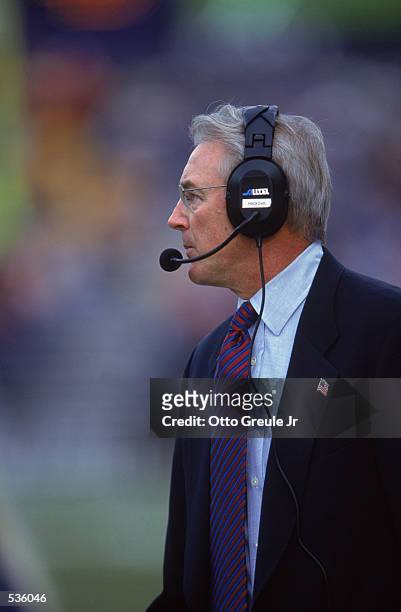 Head Coach John Mackovic of the Arizona Wildcats watches the action during the game against the Washington Huskies at the Husky Stadium in Seattle,...