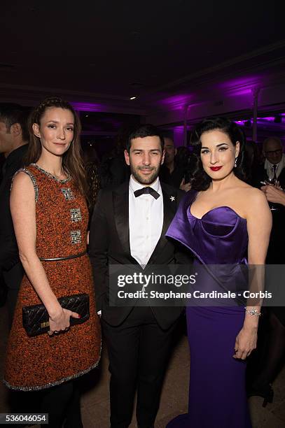 Audrey Marnay, Alexis Mabille and Dita Von Teese attend the Sidaction Gala Dinner 2015 at Pavillon d'Armenonville on January 29, 2015 in Paris,...