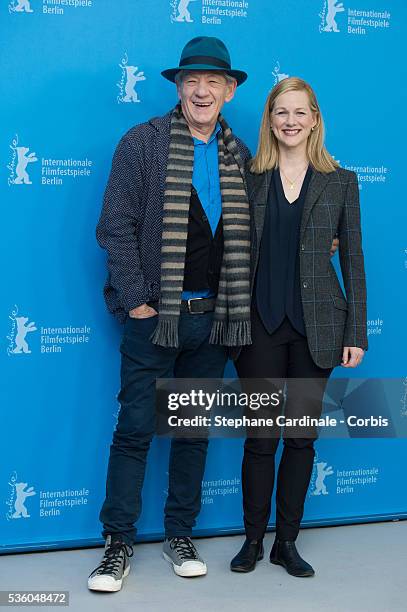 Sir Ian McKellen and Laura Linney attend the 'Mr. Holmes' photocall during the 65th Berlinale International Film Festival at Grand Hyatt Hotel on...