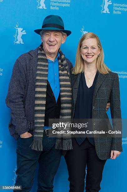 Sir Ian McKellen and Laura Linney attend the 'Mr. Holmes' photocall during the 65th Berlinale International Film Festival at Grand Hyatt Hotel on...