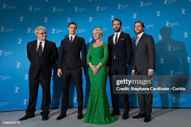 Simon Curtis, Max Irons, Helen Mirren, Ryan Reynolds and Daniel Bruehl attend the 'Woman in Gold' photocall during the 65th Berlinale International...