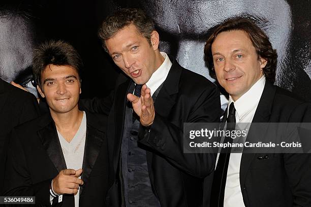 Thomas Langmann and Vincent Cassel arrive at the premiere of "Mesrine" in Paris.