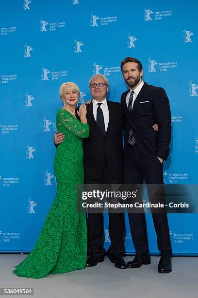 Helen Mirren, Simon Curtis and Ryan Reynolds attend the 'Woman in Gold' photocall during the 65th Berlinale International Film Festival on February...