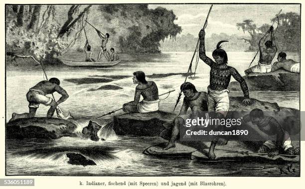 south american ureinwohnern jagd - native river stock-grafiken, -clipart, -cartoons und -symbole