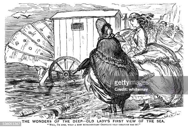 victorian bathing machine on a beach - senior water women stock illustrations