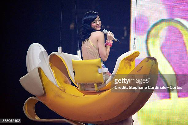 Singer Katy Perry on stage at the 2008 MTV Europe Music Awards in Liverpool.