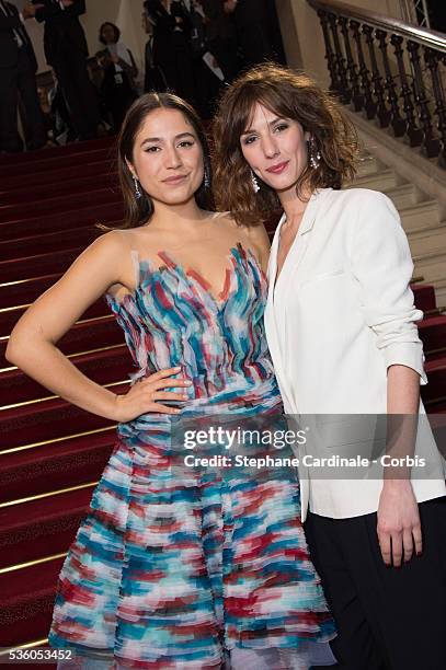 Izia Higelin and Doria Tillier arrive at the 40th Cesar Film Awards 2015 Cocktail at Theatre du Chatelet on February 20, 2015 in Paris, France.