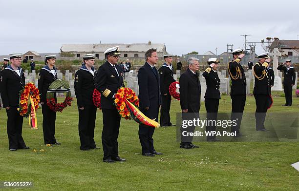 British Premiere David Cameron, German President Joachim Gauck and Princess Anne, Princess Royal attend a service at Lyness Cemetery during the 100th...