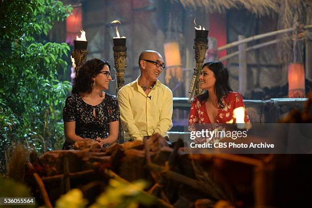 Aubry Bracco, Tai Trang, and Michele Fitzgerald look on during the live reunion show broadcast from Los Angeles, Wednesday, May 18th on the CBS...