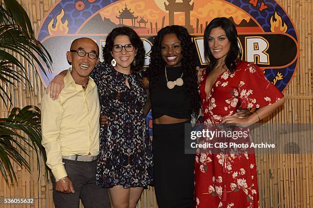 Tai Trang, Aubry Bracco ,Cydney Gillon, and Michele Fitzgerald pose for a photograph on the red carpet following the live reunion show broadcast from...