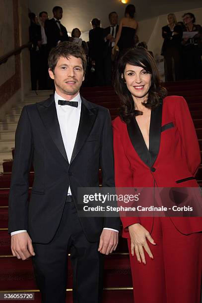 Pierre Deladonchamps and Zabou Breitman arrive at the 40th Cesar Film Awards 2015 Cocktail at Theatre du Chatelet on February 20, 2015 in Paris,...