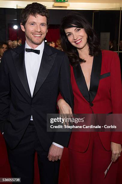 Pierre Deladonchamps and Zabou Breitman arrive at the 40th Cesar Film Awards 2015 Cocktail at Theatre du Chatelet on February 20, 2015 in Paris,...