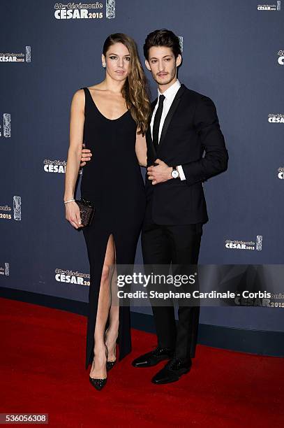 Natacha Andrews and Pierre Niney attend the 40th Cesar Film Awards at Theatre du Chatelet on February 20, 2015 in Paris, France.