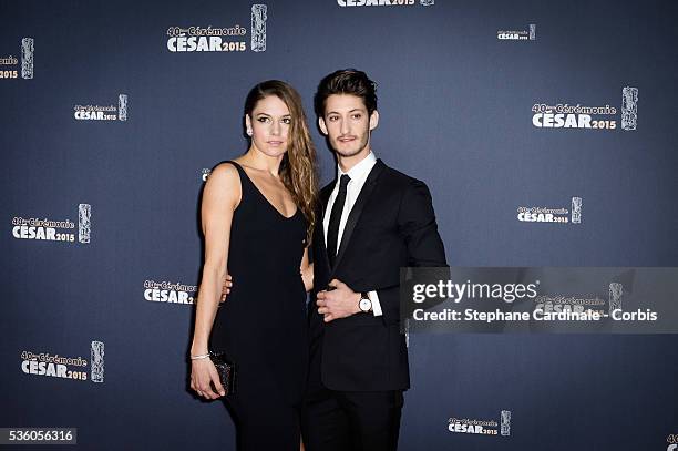 Natacha Andrews and Pierre Niney attend the 40th Cesar Film Awards at Theatre du Chatelet on February 20, 2015 in Paris, France.