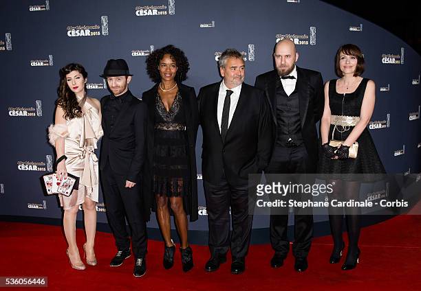 Lise Chemla, Mathias Malzieu, Virginie Silla, Luc Besson, Stéphane Berla attend the 40th Cesar Film Awards at Theatre du Chatelet on February 20,...