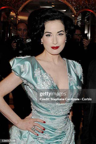 Dita Von Teese attends the 7th annual Sidaction fashion fundraising dinner to fight AIDS, in Paris.