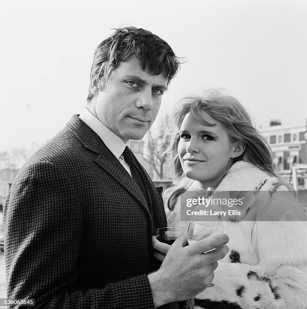 British actors Oliver Reed and Carol White at Chelsea Embankment, London, 12th February 1967.