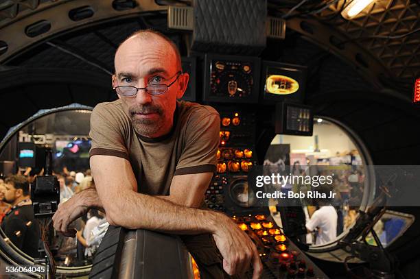 Actor Jackie Earle Haley, who stars in the movie WATCHMEN, sits inside the 'Owl Ship' vehicle, an authentic movie prop used during filming, July 24,...