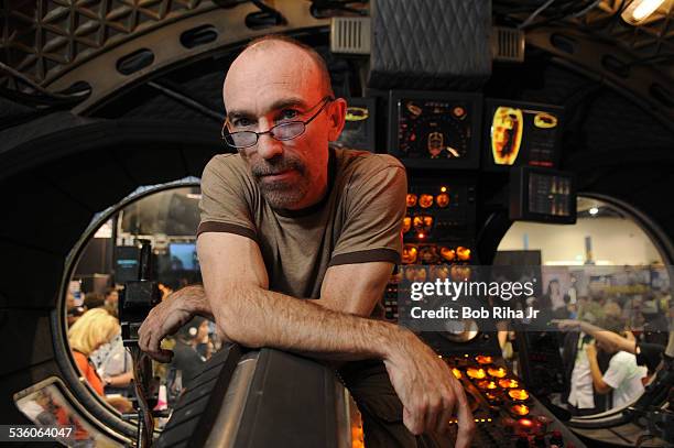 Actor Jackie Earle Haley, who stars in the movie WATCHMEN, sits inside the 'Owl Ship' vehicle, an authentic movie prop used during filming, July 24,...