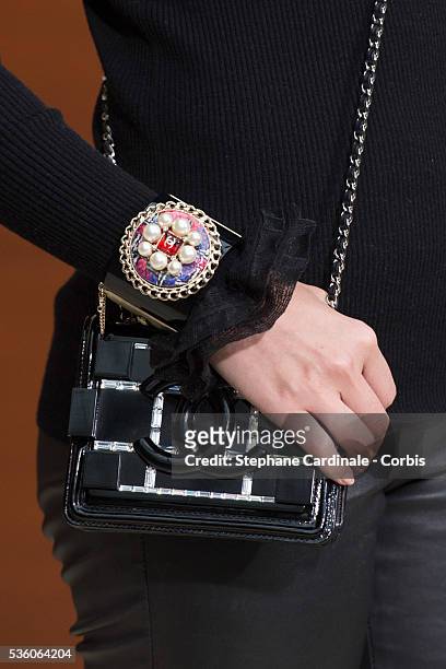 Jewellery and handbag detail of Yao Chen is seen as she attends the Chanel show at the 'Grand Palais', as part of the Paris Fashion Week Womenswear...