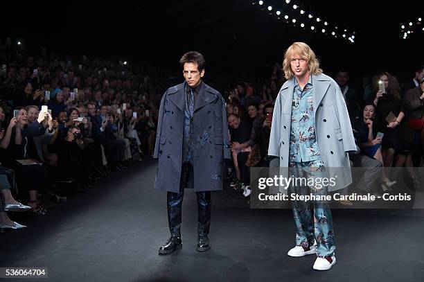 Zoolander stars Ben Stiller and Owen Wilson walk the runway during the Valentino show as part of the Paris Fashion Week Womenswear Fall/Winter...