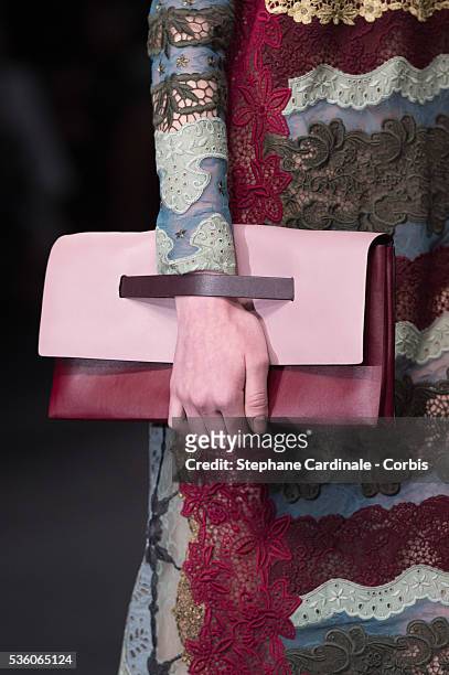 Handbag of a model is seen as she walks the runway during the Valentino show as part of the Paris Fashion Week Womenswear Fall/Winter 2015/2016 on...