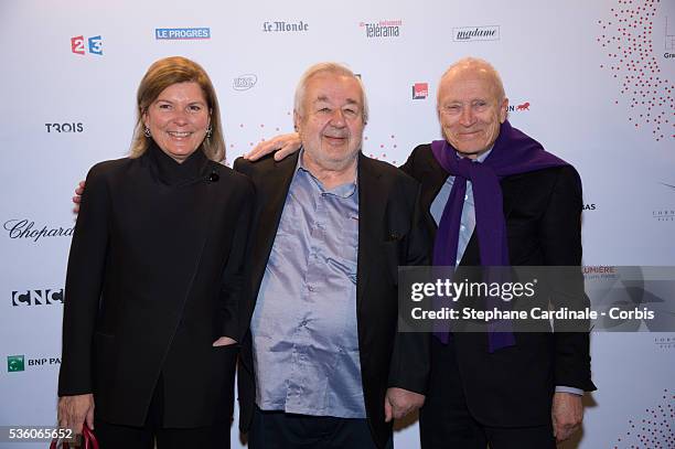 Jerome Seydoux, Paul Rassam and Sophie Seydoux attend The Lumiere! Le Cinema Invente exhibition preview, at 'Le Grand Palais' on March 26, 2015 in...