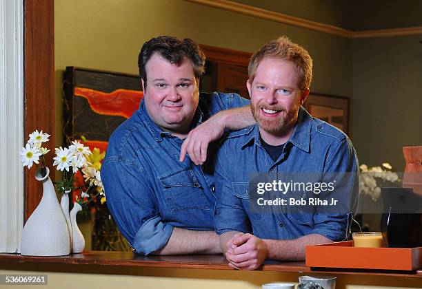 Eric Stonestreet and Jesse Tyler Ferguson play a gay couple - on the set of ABC's Modern Family, February 19, 2010 in Los Angeles, California.