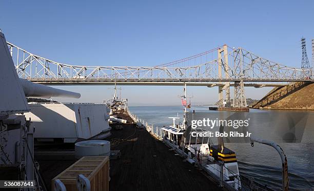 The USS Iowa - the world's last Battleship from WWII era is towed by tugboats from the Navy mothball fleet in Benicia, CA on it's 1st leg of its...