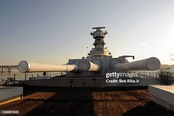 The USS Iowa - the world's last Battleship from WWII era is towed by tugboats from the Navy mothball fleet in Benicia, CA on it's 1st leg of its...