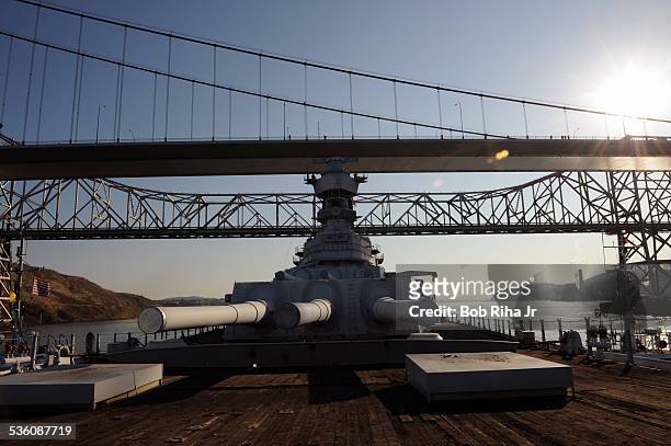 The USS Iowa - the world's last Battleship from WWII era is towed by tugboats from the Navy mothball fleet in Benicia, CA on it's 1st leg of its...