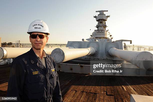 Robert Kent, President of Pacific Battleship Center of the USS Iowa, onboard the USS Iowa - the world's last Battleship from WWII era is towed by...