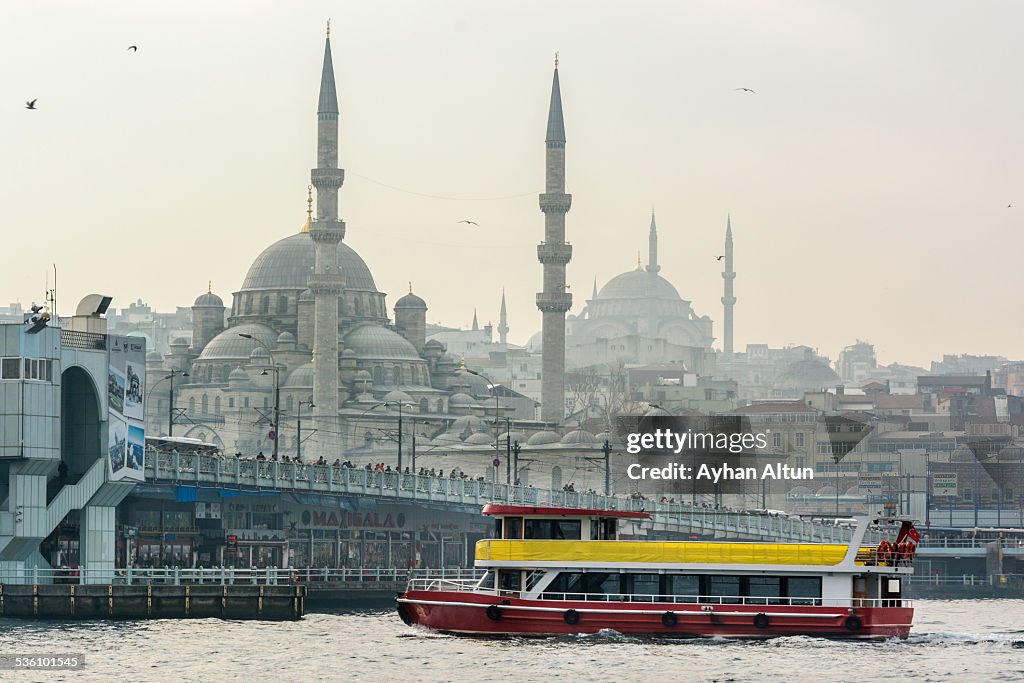 Galata Bridge and Mosques in Istanbul, Turkey