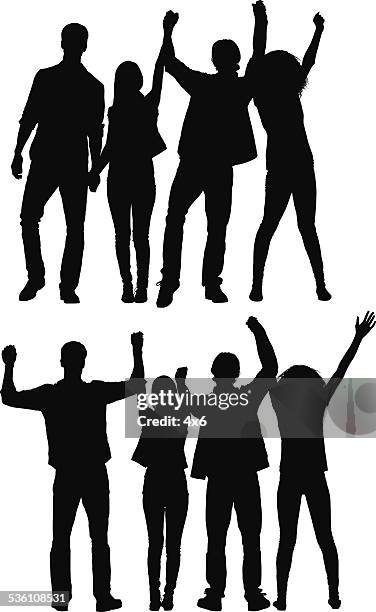 group of friends celebrating - holding hands stock illustrations