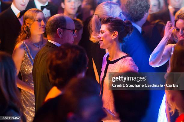 Prince Albert II of Monaco and Charlotte Casiraghi attend the Rose Ball 2015 in aid of the Princess Grace Foundation at Sporting Monte-Carlo on March...