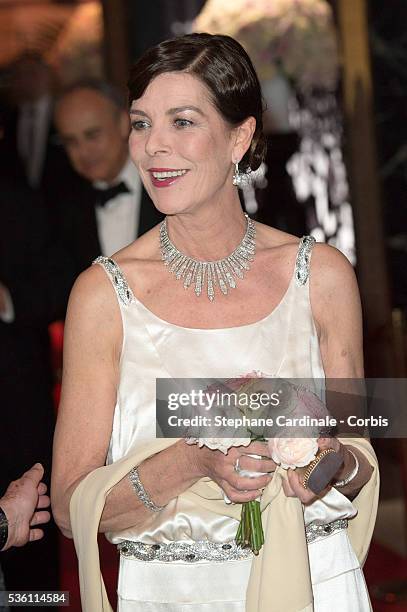 Princess Caroline of Hanover attends the Rose Ball 2015 in aid of the Princess Grace Foundation at Sporting Monte-Carlo on March 28, 2015 in...