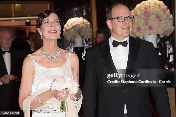 Princess Caroline of Hanover and Prince Albert II of Monaco attend the Rose Ball 2015 in aid of the Princess Grace Foundation at Sporting Monte-Carlo...