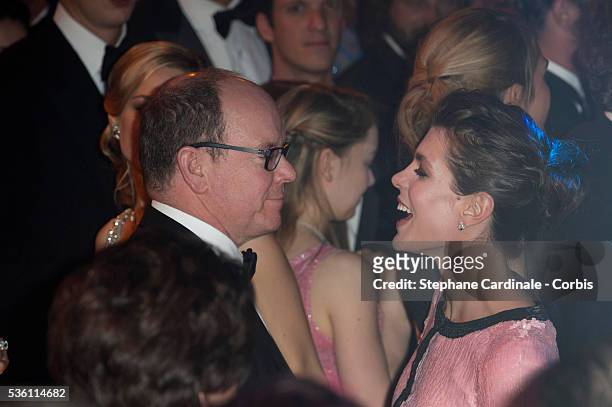 Prince Albert II of Monaco and Charlotte Casiraghi attend the Rose Ball 2015 in aid of the Princess Grace Foundation at Sporting Monte-Carlo on March...