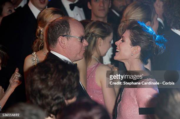 Prince Albert II of Monaco and Charlotte Casiraghi attend the Rose Ball 2015 in aid of the Princess Grace Foundation at Sporting Monte-Carlo on March...
