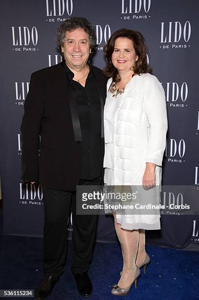 Nathalie Bellon-Szabo, president of the Lido cabaret and Franco Dragone attend the Paris Merveilles', Lido New Revue : The Show At Opening Gala In...