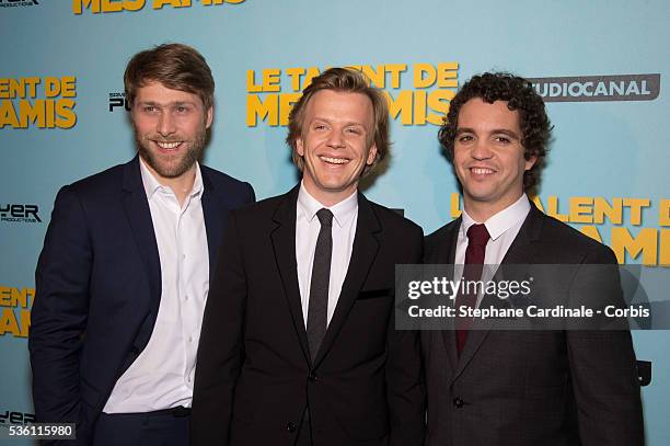 Actor Tom Dingler, Actor and Director Alex Lutz and Actor Bruno Sanches attend 'Le Talent De Mes Amis' Paris Premiere At Bobino on May 4, 2015 in...