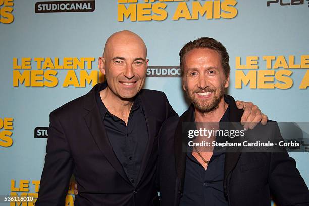 Nicolas Canteloup and Philippe Caveriviere attend 'Le Talent De Mes Amis' Paris Premiere At Bobino on May 4, 2015 in Paris, France.